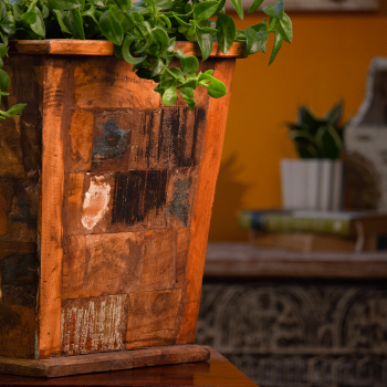 Square reclaimed wood planter box – handcrafted recycled wooden planter