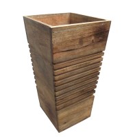 Tapered Slatted Wooden Indoor Planter - Natural Polished 