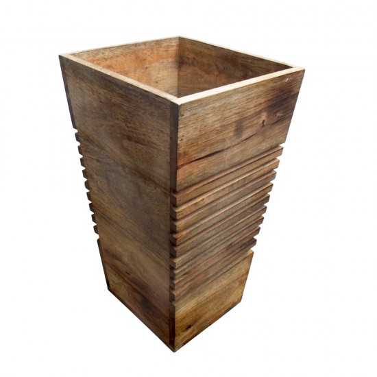 Tapered Slatted Wooden Indoor Planter - Natural Polished 