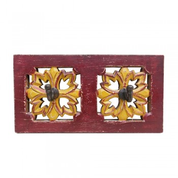 Rustic Painted Carved Wooden Hanger - Two Hooks