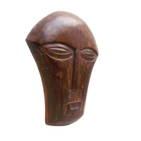 Natural Brown Polished Wooden Tribal Face - Decorative Wall Piece