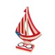 USA Flag Painted Wooden Sailboat Tealight Holder - Showpiece