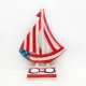 USA Flag Painted Wooden Sailboat Tealight Holder - Showpiece