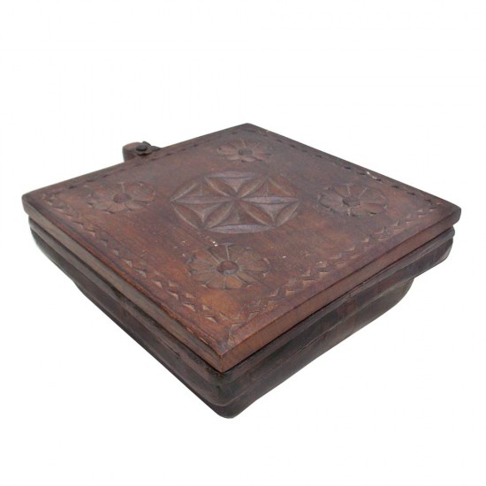 Sliding Top Vintage Wooden Spice Box - 4 Partitions 