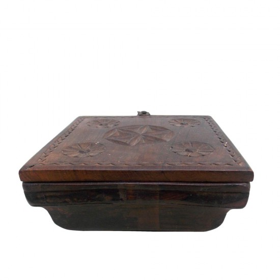 Sliding Top Vintage Wooden Spice Box - 4 Partitions 