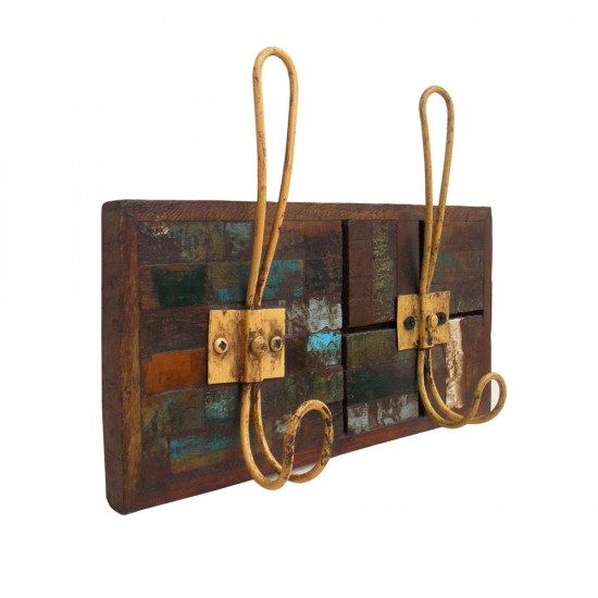 Reclaimed Wood Mosaic Hanger- Two Hook