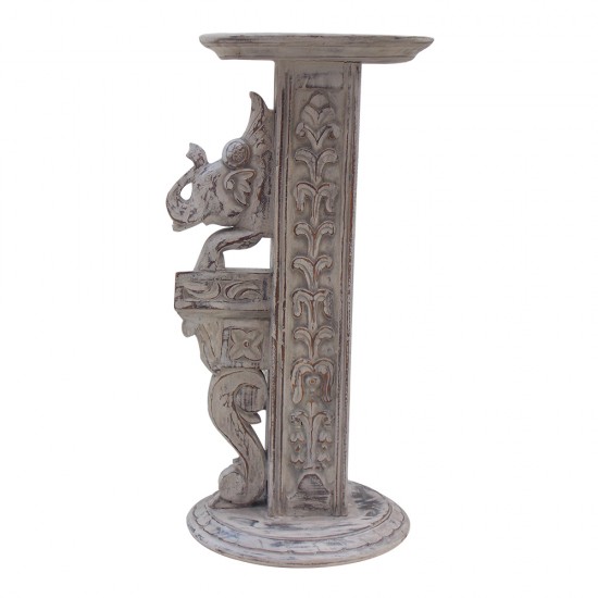 Carved Wooden Elephant Pillar - Distressed White Carved Wooden Elephant Pillar - Distressed White