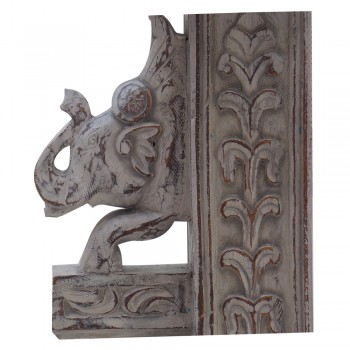 Carved Wooden Elephant Pillar - Distressed White