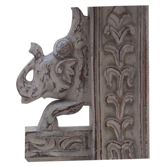 Carved Wooden Elephant Pillar - Distressed White Carved Wooden Elephant Pillar - Distressed White