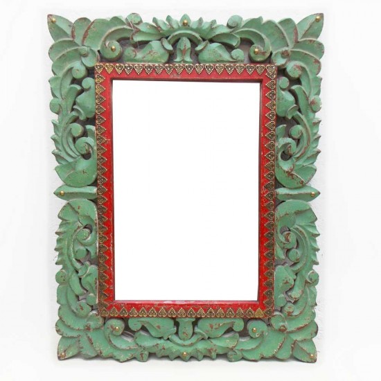 Distress Green Mirror Frame - Wood & Brass Distress Green Mirror Frame - Wood & Brass