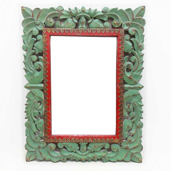 Distress Green Mirror Frame -  Wood & Brass