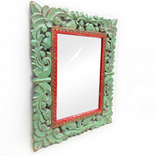 Distress Green Mirror Frame - Wood & Brass Distress Green Mirror Frame - Wood & Brass
