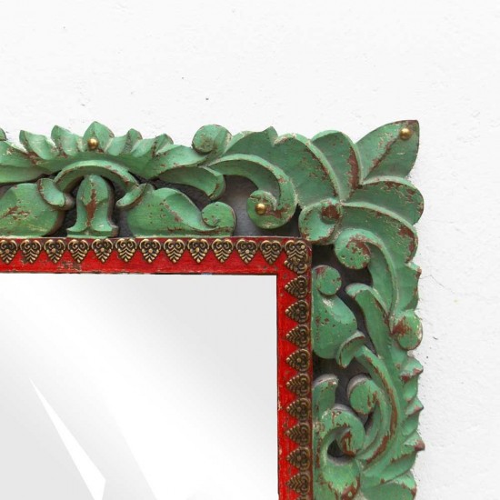 Distress Green Mirror Frame -  Wood & Brass