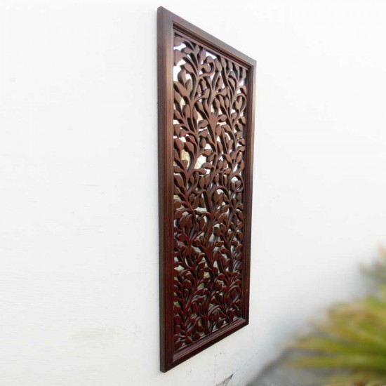 Wooden Floral Carved Mirror Frame Wall Decor Panel