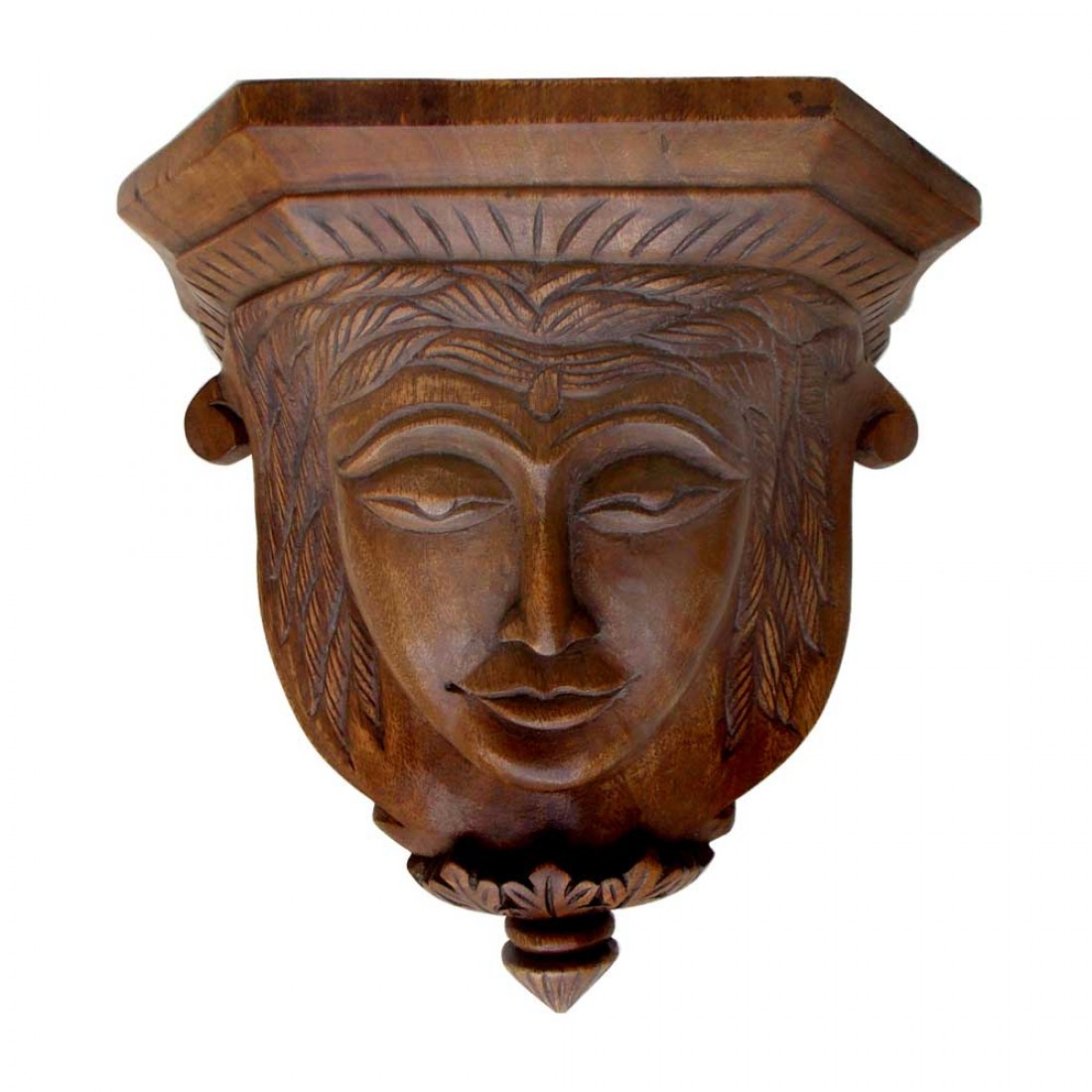 Teak Wood Antique Carved Face Shelf Decorative Wall Piece