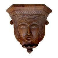 Teak Wood Antique Carved Face Shelf - Decorative Wall Piece