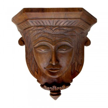 Teak Wood Antique Carved Face Shelf - Decorative Wall Piece