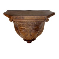 Teak Wood Antique Carved Face Shelf - Decorative Wall Piece