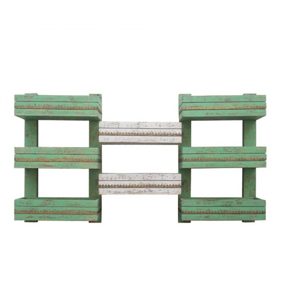 Wall Shelf, Distressed White & Green 