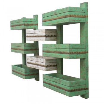 Wall Shelf, Distressed White & Green 