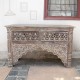 Distressed Antique Finished Carved Wooden Console - White Wash with Two Drawers