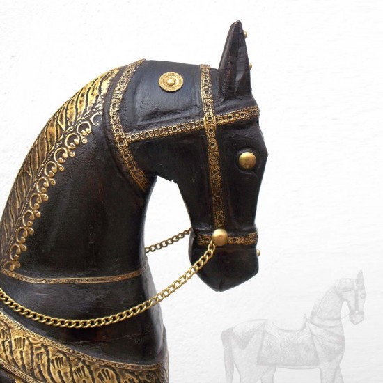 Brown Polished Handcrafted Wooden Horse - Metal Fitted 24 Inch