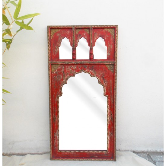 Mehrab Mirror Frame - Distressed Red