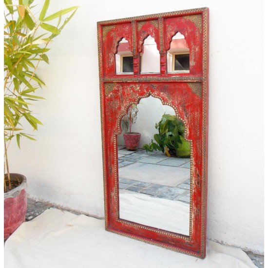 Mehrab Mirror Frame - Distressed Red