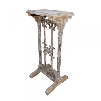 Distress White Wooden Lectern with Rustic Cast Iron Decor Telephone Stand