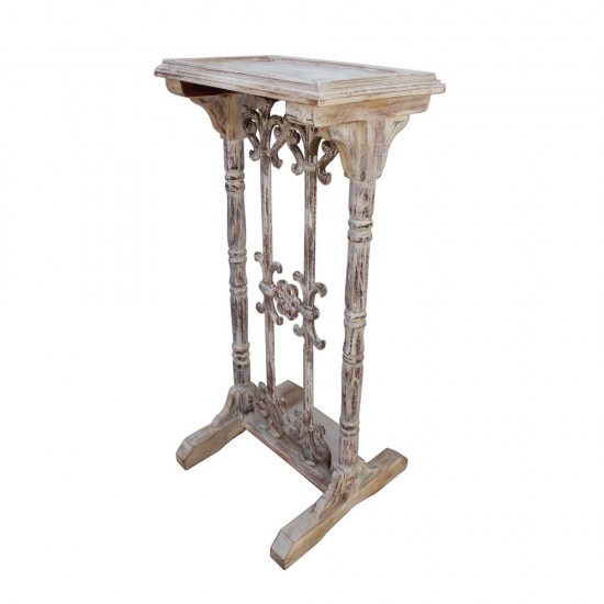 Distress White Wooden Lectern with Rustic Cast Iron Decor Telephone Stand