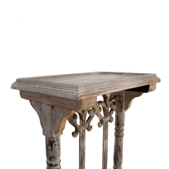 Distress White Wooden Lectern with Rustic Cast Iron Decor Telephone Stand
