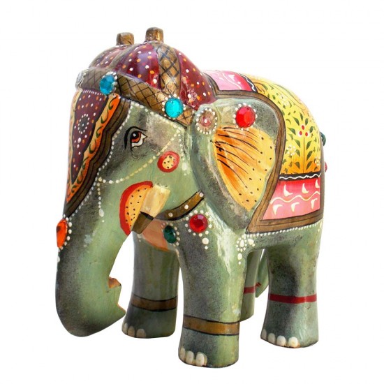 Hand Painted Wooden Elephant - Multi Color
