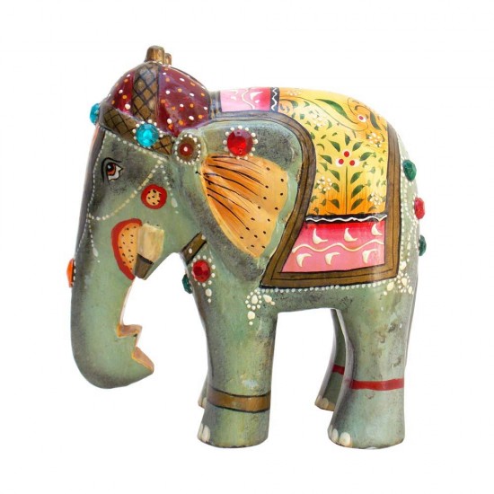 Hand Painted Wooden Elephant - Multi Color Hand Painted Wooden Elephant - Multi Color