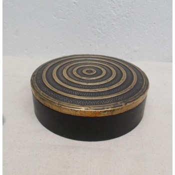 Wooden Round Box with Lid- Spiral Embossing on Brass