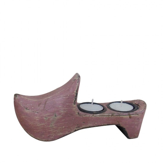Wooden Shoe Tealight- Weathered Pink.