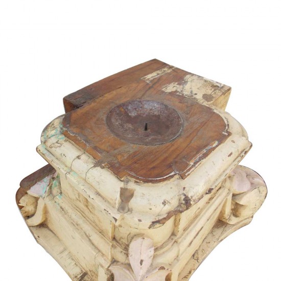 Old Wooden Pillar Candle - Carved Old Wooden Pillar Candle - Carved