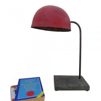 Iron Helmet Lamp - Vintage Distressed Red