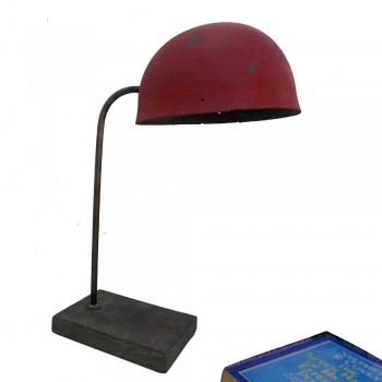 Iron Helmet Lamp - Vintage Distressed Red