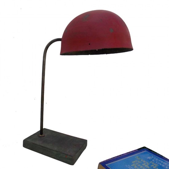 Iron Helmet Lamp - Vintage Distressed Red