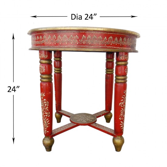 Painted Round Table with Brass Artwork Painted Round Table with Brass Artwork