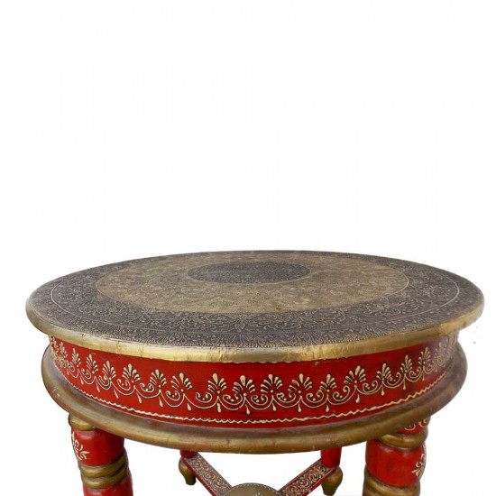 Painted Round Table with Brass Artwork Painted Round Table with Brass Artwork