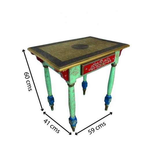 Painted Rectangular Table with Brass Artwork Painted Rectangular Table with Brass Artwork
