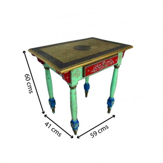 Painted Rectangular Table with Brass Artwork