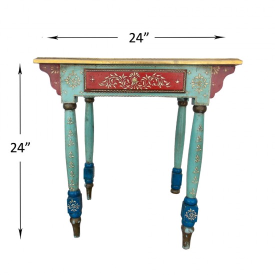 Painted Rectangular Table with Brass Artwork