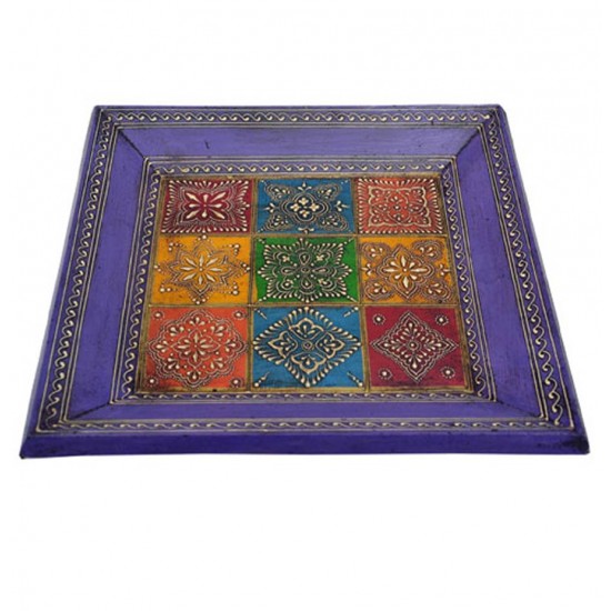 Hand Painted Tray - Platter Square Multi Colours