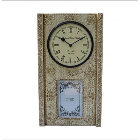 Clock With Photo Frame - Antique White 