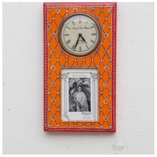 Clock With Photo Frame - Antique Orange