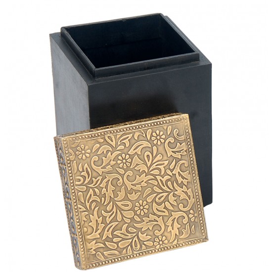 Square Wood Brass Box 4 x 4 x 6 Inches 