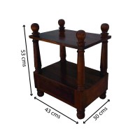 Wooden Sheesham Wood Pillar Bed Side - Rectangle 