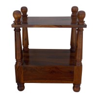 Wooden Sheesham Wood Pillar Bed Side - Rectangle 